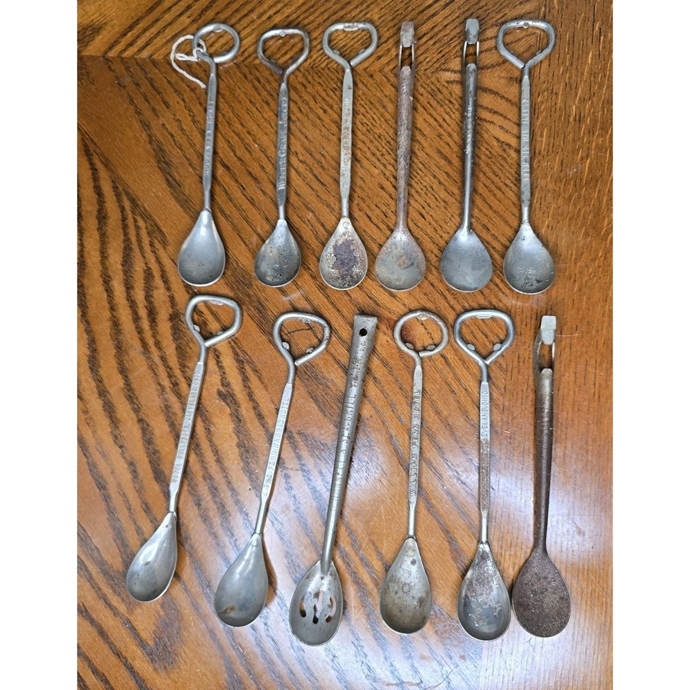 Vintage Hotel & Business Spoon Advertising Stirrer Bottle Openers Rusty 12